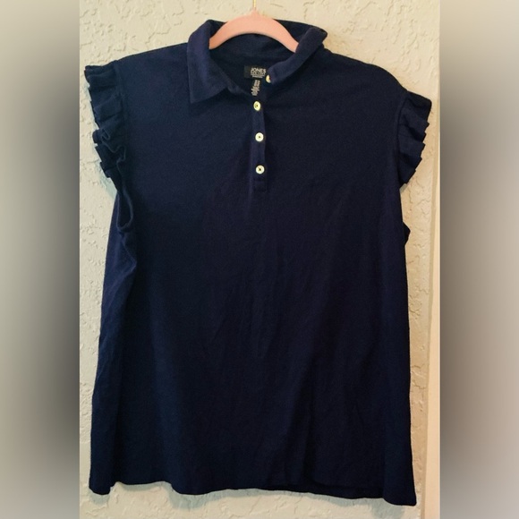 Jones New York Dark Blue Collared Signature Top - Picture 1 of 9